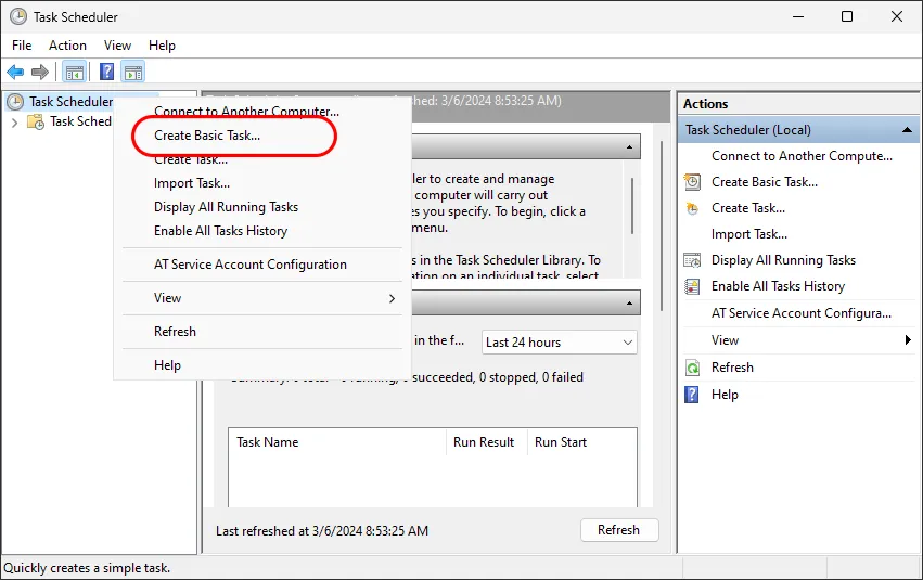 Create Basic Task in Windows Task Scheduler