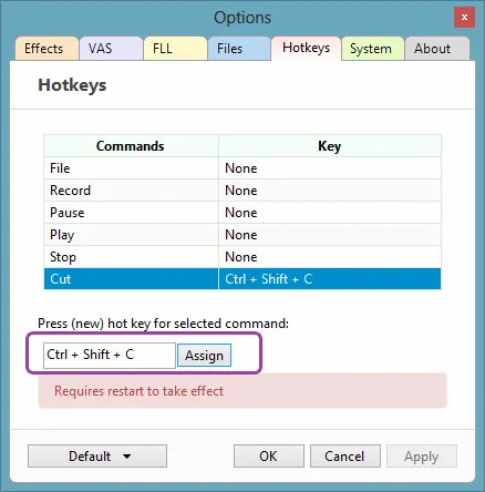 Assigning the hotkey