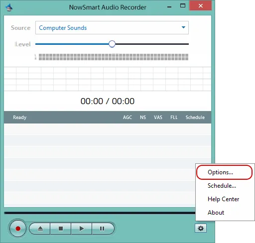 Opening Options in NowSmart Audio Recorder