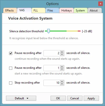 Pausing during silence on the VAS tab