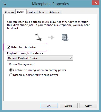 Listen to this device on the Listen tab