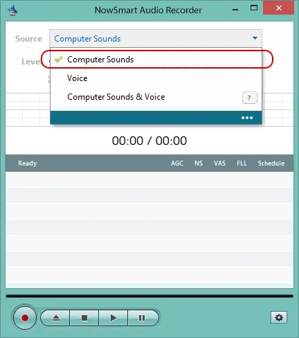 Selecting Computer Sounds as the recording source
