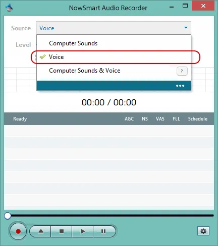 Choosing Voice as the recording source