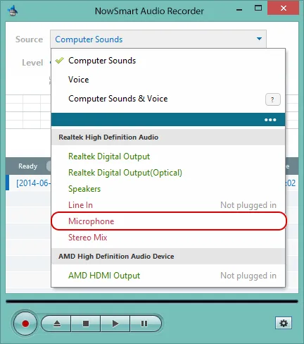 Choosing the microphone device in Advanced mode