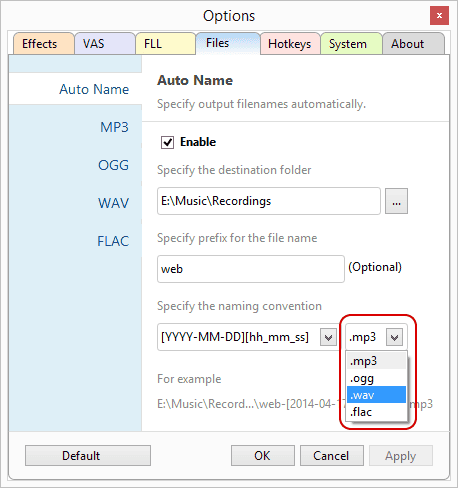 Select file extension