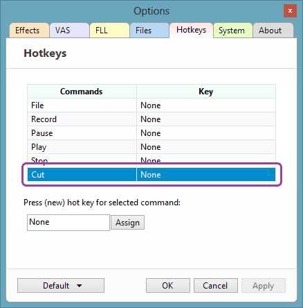 Select the hotkey
