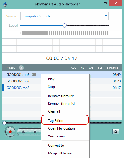 Open tag editor