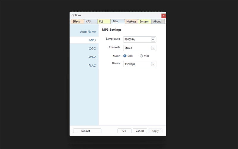 File Settings - Screenshot